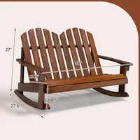 2 Person Kid Adirondack Rocking Chair Outdoor Backrest Armrest Solid Wood Coffee/white