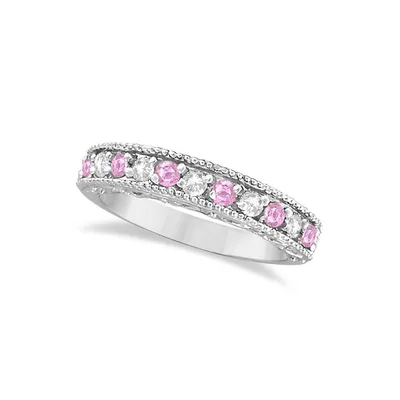 Designer Diamond And Pink Sapphire Ring 14k White Gold (0.61 Ctw)