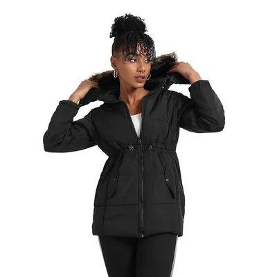 Women's Puffer Jacket With Detachable Fur Hood