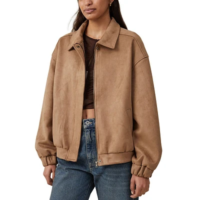 Faux Suede Bomber Jacket