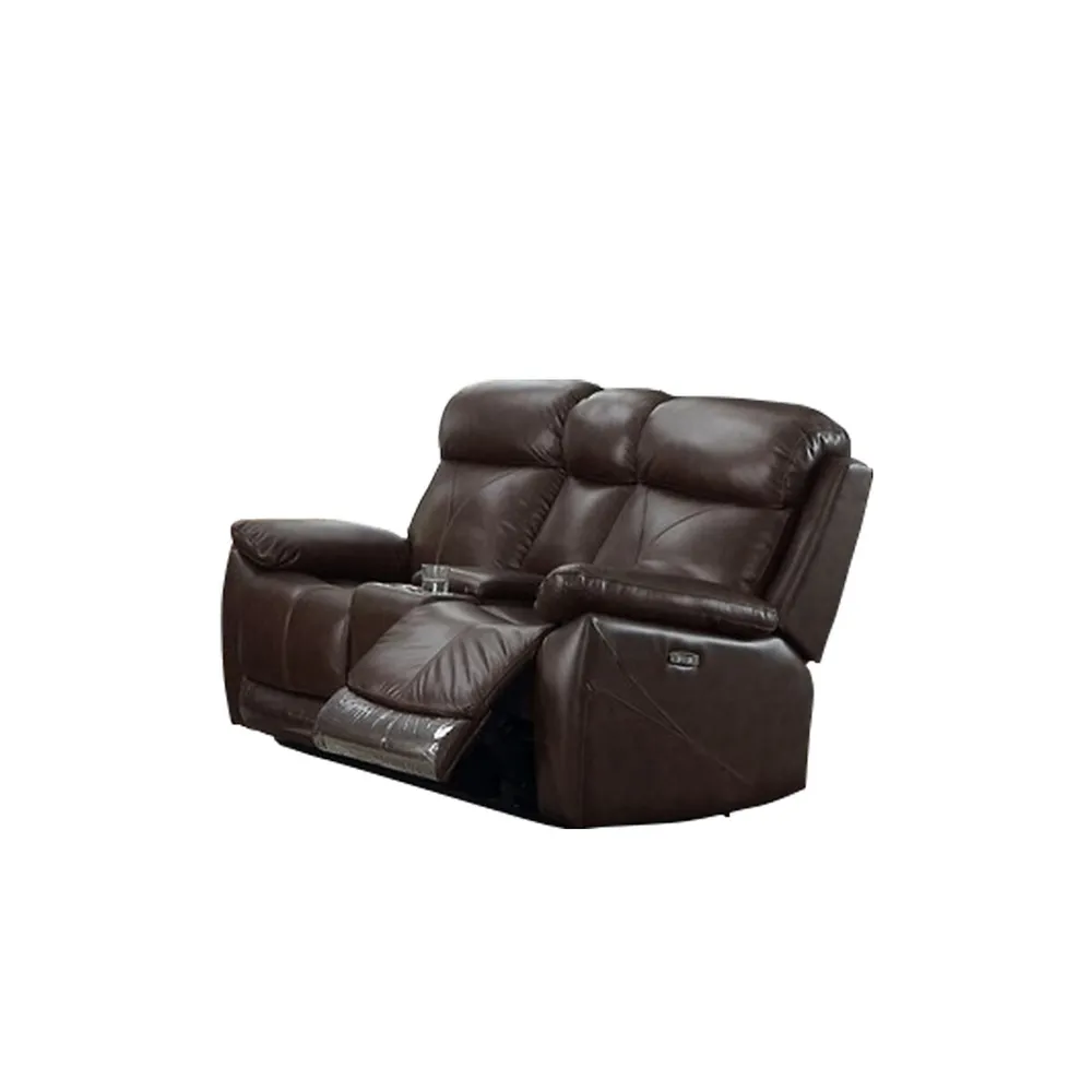 Brown Genuine Leather Power Recliner Loveseat With Usb Chargers