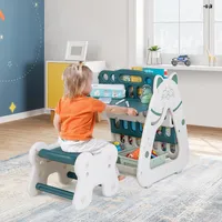 3-in-1 Kids Art Easel With Stool Magnetic Dry-erase Board With Book Rack Green
