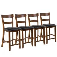 Set Of Barstools Counter Height Chairs W/leather Seat & Rubber Wood Legs