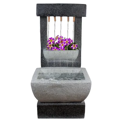 26" Led Lighted Rainfall Outdoor Water Fountain With Planter