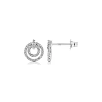 Fine Double Circle Diamond Stud Earrings In Sterling Silver