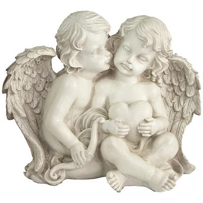16" Sitting Cherub Angels With Bow And Heart Outdoor Garden Statue