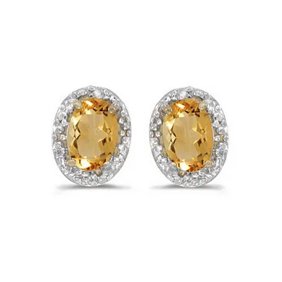 Diamond And Citrine Earrings 14k Yellow Gold (0.90ct)