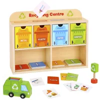 Wooden Recycling Center Playset - 39pcs - Truck, Sorting Bins And Accessories, Ages 3+