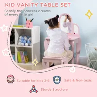 Kids Dressing Table & Chair, Makeup Desk With Drawer, Pink