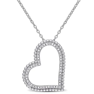 1/10 Ct Tw Diamond Open Heart Pendant With Chain In Sterling Silver