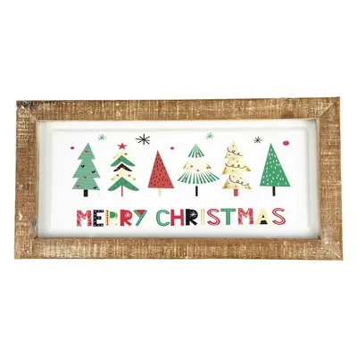 11.75" Framed Merry Christmas Trees Metal Wall Sign