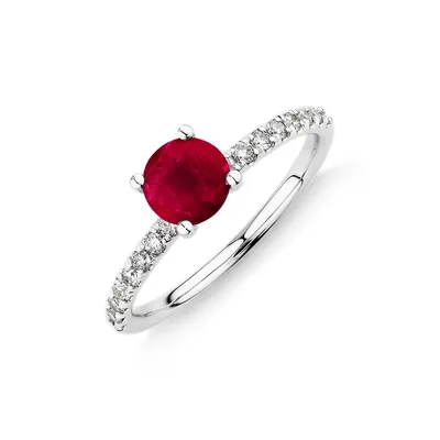 Solitaire Ruby Ring With 0.25 Carat Tw Of Diamonds In 10kt White Gold