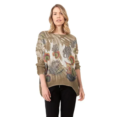 Long Sleeve Floral Boat Neck Sweater