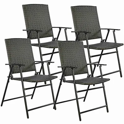 Folding Rattan Chair Brown 4 Pcs Outdoor Indoor Furniture