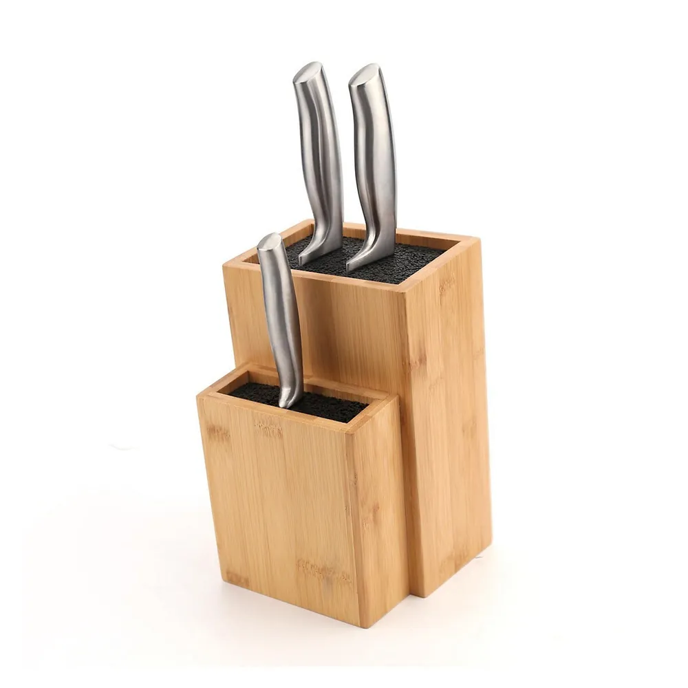 Bamboo Universal Knife Block, Extra Large Two-tiered Slotless Bamboo Knife  Stand Organizer Holder, Convenient Safe Storage for Knives & Utensils