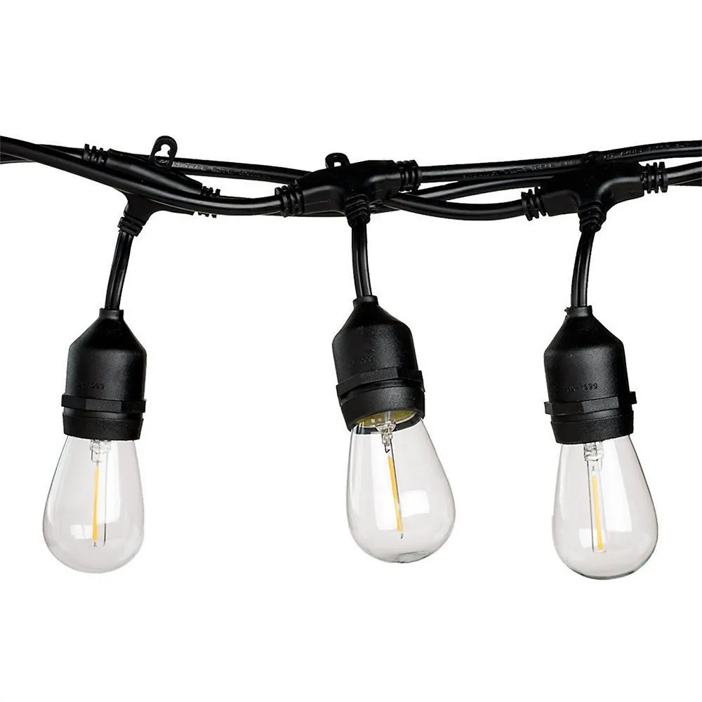 LIVINGbasics 48ft Outdoor String Light Weatherproof 15 Hanging Sockets S14/e26  2w, 15 Led Bulbs Included