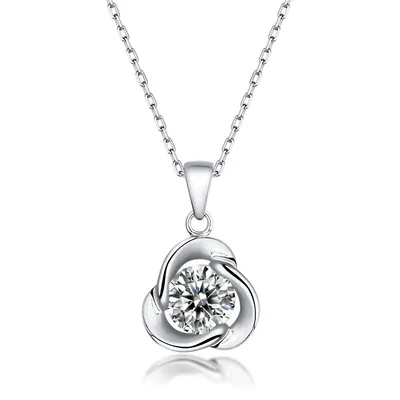 Sterling Silver with 1ct Round Moissanite Solitaire Flower Swirl Pendant Necklace