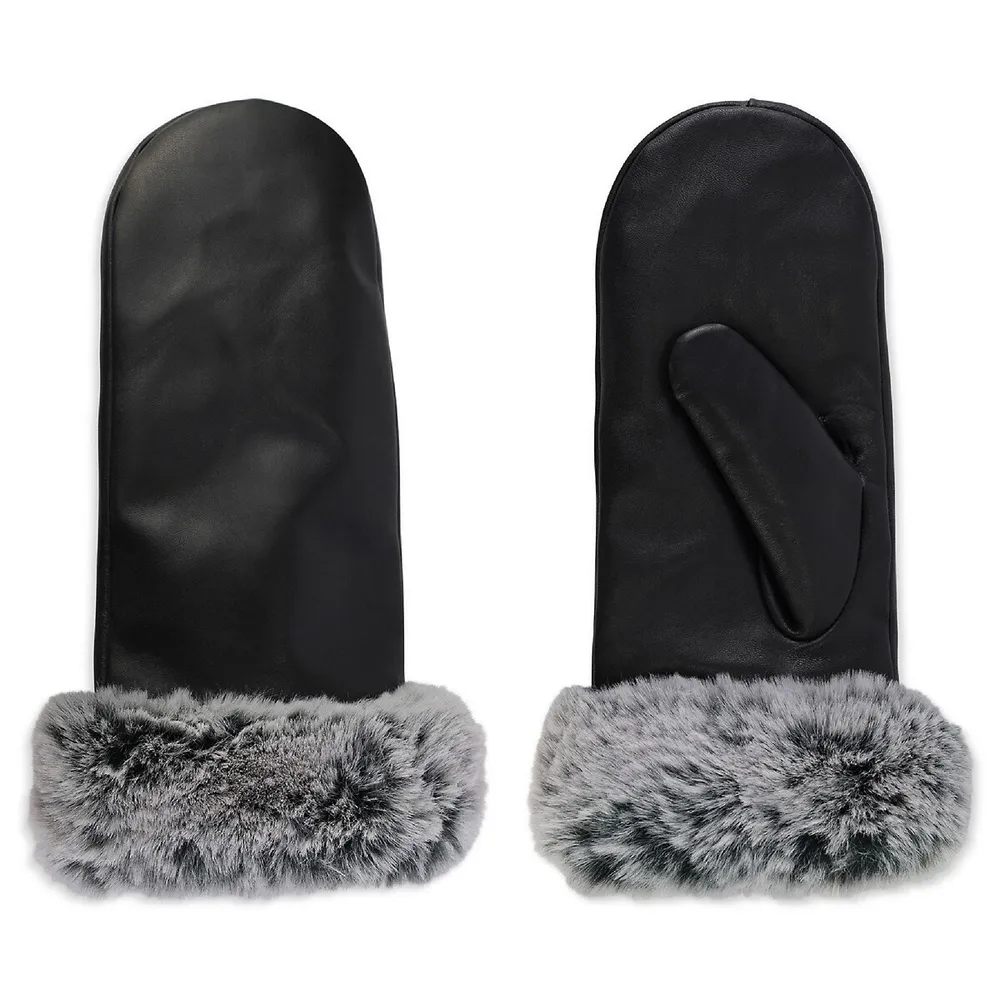 Cr Ladies - Leather Mitten With Faux Fur Cuff