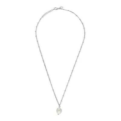 Sterling Silver 16+1" Fw Pearl Pendant On Beaded Chain Necklace