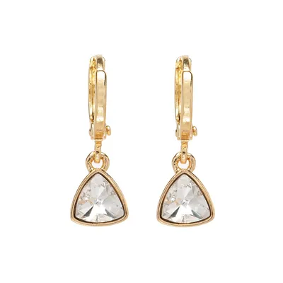 Goldtone & Clear Crystal Trillium Huggie Drop Earrings
