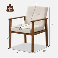 Modern Accent Chair Upholstered Linen Fabric Armchair With Solid Wood Legs
