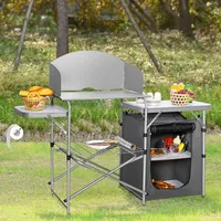 Foldable Camping Table Outdoor Bbq Portable Grilling Stand W/windscreen Bag