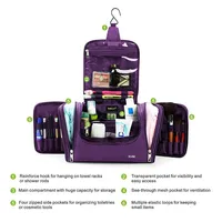 Toiletry Bag Travel Kit Makeup Organizer Large Compartment Multi Pockets For Business, Vacation, Household Purple