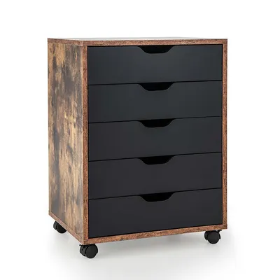 5 Drawer Chest Storage Dresser Floor Cabinet Organizer With Wheels Rustic Brown