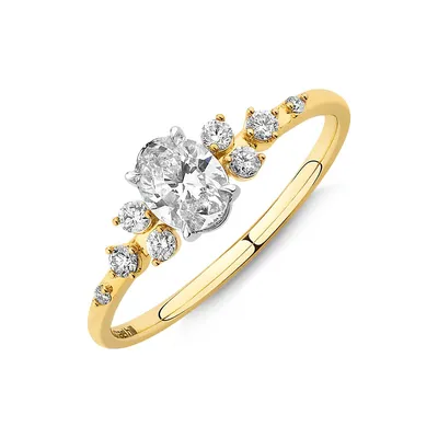 Oval Scatter Ring With 0.63 Carat Tw Of Diamonds In 14kt Yellow & White Gold
