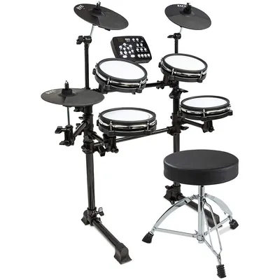 Electronic 7-piece Electronic Drum Kit Set, W/ Real Mesh Fabric, Recording Capability & Kick Pad, Includes Drum Sticks & Drum Throne Stool
