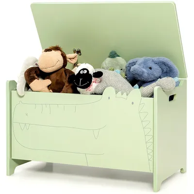 Kids Toy Box W/safety Hinge Wood Storage Chest Flip-top Storage Organizer Green