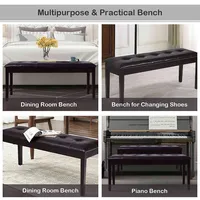 Upholstered Pu Dining Room Bench Solid Wood Button Tufted Dining Room Bench