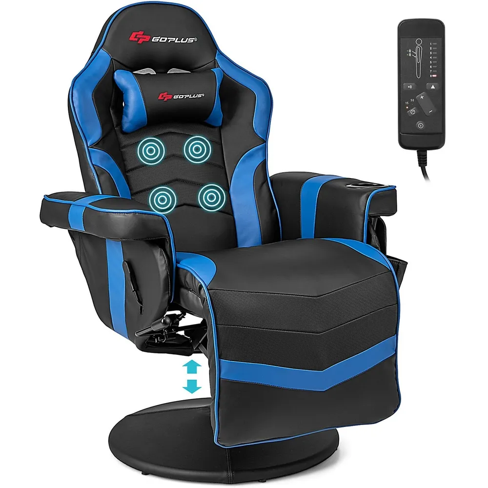 Massage Gaming Recliner Height Adjustable Racing Swivel Chair With Cup Holder