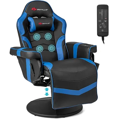 Massage Gaming Recliner Height Adjustable Racing Swivel Chair With Cup Holder