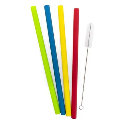 Set Of 4 Reusable Silicone Straws With Cleaning Brush