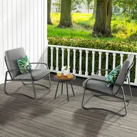 3pcs Patio Bistro Conversation Set Dpc Tabletop Metal Cushioned Chairs Outdoor