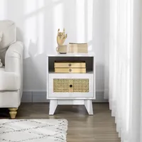 Nightstand, Bedside Table With Rattan Drawer And Shelf