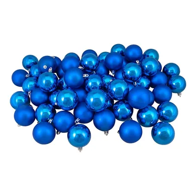 60ct Cerulean Blue Shatterproof 2-finish Christmas Ball Ornaments 2.5" (60mm)