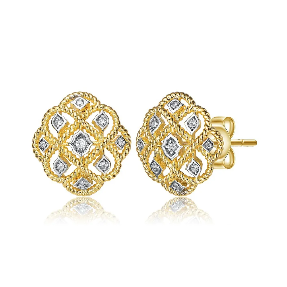 14k Yellow Gold Plated And Cubic Zirconia Stud Earrings