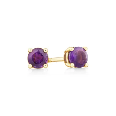 Stud Earrings With Amethyst In 10kt Yellow Gold