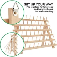 60-spool Wooden Thread Holder With Hanging Hooks