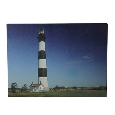 Led Lighted Black And White Striped Lighthouse With Ombre Blue Sky Canvas Wall Art 15.75" X 11.75"