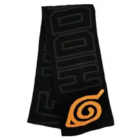 Naruto Black Marl Peek-a-boo Cuff Beanie And Hidden Leaf Village Symbol Black Scarf Combo