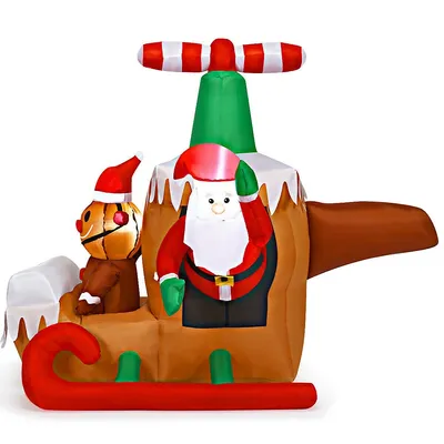 6ft Long Inflatable Santa Claus Flying Airplane Blow Up Christmas Decoration