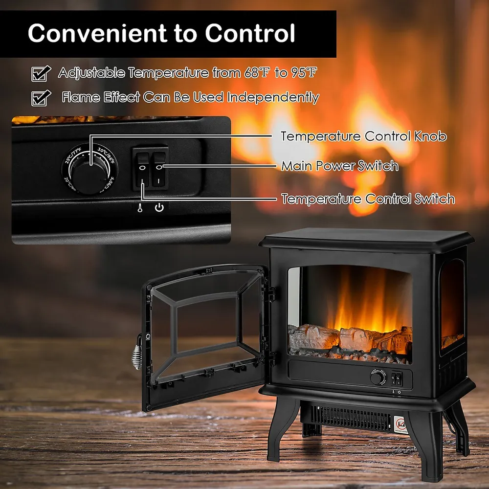 Costway 20 Freestanding Electric Fireplace Heater Stove W/ Thermostat u0026 Flame  Effect | Coquitlam Centre