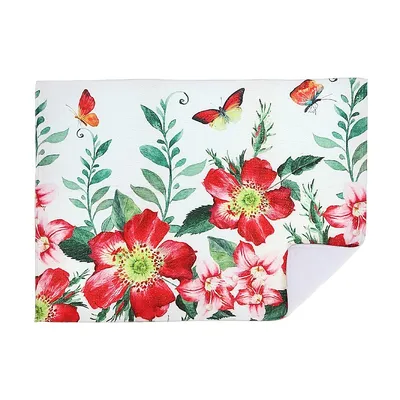 Microfibre Drying Mat Fiery Red Floral - Set Of 2