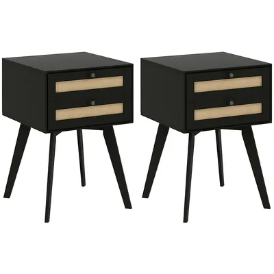 Bedside Table Set Of 2, Boho Nightstand With 2 Drawers