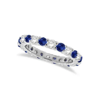 Blue Sapphire And Diamond Eternity Ring Band 14k White Gold (1.07ct)