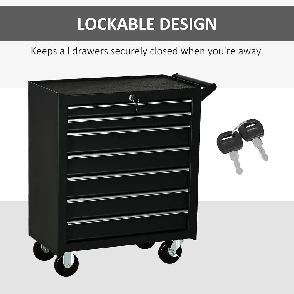 HOMCOM 7 Drawer Lockable Steel Tool Chest With Handle