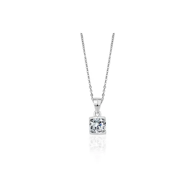 18k White Gold Plated Silver Clear Zirconia Square Pendant